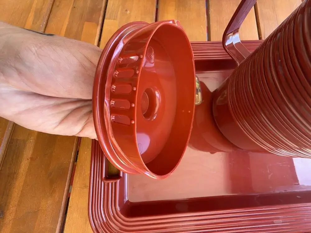 Vintage Rubbermaid Brown Ribbed Pitcher, 4 Mugs, and Serving Tray No. 3810 Set